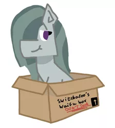 Size: 4240x4730 | Tagged: safe, artist:switcharoo, derpibooru import, marble pie, earth pony, pony, arrow, box, cardboard box, don't touch my waifu, female, happy, image, mare, open box, png, pony in a box, simple background, sitting, waifu, white background