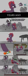 Size: 1000x2667 | Tagged: semi-grimdark, artist:slamjam, derpibooru import, tempest shadow, twilight sparkle, alternate scenario, blood, broken horn, comic, crying, glue, horn, image, jpeg, scar, school, table, text, twiggie, we are going to hell