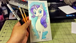 Size: 3264x1836 | Tagged: safe, artist:bloominglove, derpibooru import, rarity, pony, unicorn, hand, image, irl, jpeg, paintbrush, photo, traditional art, watercolor painting