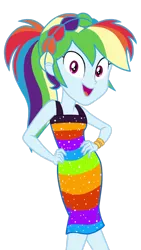Size: 720x1280 | Tagged: safe, artist:knightoftheraven, derpibooru import, rainbow dash, equestria girls, equestria girls series, i'm on a yacht, spring breakdown, spoiler:eqg series (season 2), bare shoulders, bracelet, braid, clothes, cruise outfit, cute, dancing, dashabetes, dress, female, hands on hip, happy, headband, image, jewelry, looking at you, open mouth, png, ponytail, rainbow dash always dresses in style, sequins, show accurate, simple background, singing, sleeveless, sleeveless dress, smiling, smiling at you, solo, transparent background, walking, walking towards you