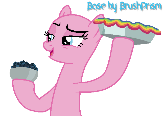 Size: 645x458 | Tagged: safe, artist:brushprism, derpibooru import, earth pony, pony, secrets and pies, bald, base, blueberry, female, food, fruit, holding, holding hooves, image, mare, open mouth, pie, png, rainbow pie, simple background, transparent background