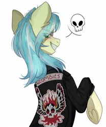 Size: 1707x2048 | Tagged: safe, artist:chibadeer, derpibooru import, oc, unofficial characters only, earth pony, pony, clothes, coat, image, jpeg, skull, solo