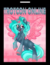 Size: 1600x2070 | Tagged: safe, artist:missmele-madness, derpibooru import, oc, oc:proxy server, pony, binary, convention mascot, eye clipping through hair, female, hologram, image, mare, mascot, png, solo, trotcon, trotcon online