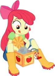 Size: 1145x1600 | Tagged: safe, derpibooru import, edit, edited screencap, screencap, apple bloom, equestria girls, equestria girls series, holidays unwrapped, spoiler:eqg series (season 2), adorabloom, apple bloom's bow, background removed, boots, bow, clothes, cropped, cute, female, hair bow, image, jack-in-the-box, jeans, not a vector, pants, png, rain boots, shirt, shoes, sitting, solo, the cider louse fools, tongue out