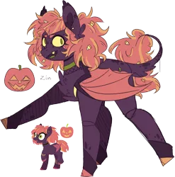 Size: 2746x2776 | Tagged: safe, artist:zinmystery, derpibooru import, oc, oc:pumpkin pandemonium pie, unofficial characters only, bat pony, pony, bat wings, candy, candy corn, chest fluff, choker, food, image, interspecies offspring, offspring, parent:discord, parent:pinkie pie, parents:discopie, png, simple background, solo, transparent background, wings, yellow sclera