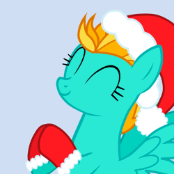 Size: 1000x1000 | Tagged: safe, artist:marieartbook, derpibooru import, lightning dust, pegasus, pony, animated, christmas, clapping, clothes, commission, cute, dustabetes, eyes closed, female, gif, gray background, hat, holiday, image, mare, raised hoof, santa hat, simple background, socks, solo, ych result
