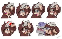 Size: 1280x818 | Tagged: safe, artist:rutkotka, derpibooru import, oc, oc:ondrea, oc:thunder run, unofficial characters only, pony, angry, blushing, bust, crying, drunk, embarrassed, excited, expressions, eyes closed, grin, happy, image, jpeg, nervous, nervous grin, open mouth, sad, skull, smiling, thundrea