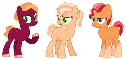 Size: 3628x1715 | Tagged: safe, artist:fcrestnymph, derpibooru import, oc, unofficial characters only, earth pony, pony, female, image, magical lesbian spawn, mare, offspring, parent:applejack, parent:gloriosa daisy, png, simple background, transparent background