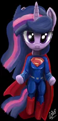 Size: 1080x2250 | Tagged: safe, artist:raphaeldavid, derpibooru import, twilight sparkle, pony, semi-anthro, unicorn, batman v superman: dawn of justice, crossover, dc comics, dc extended universe, image, levitation, looking at you, magic, man of steel, png, solo, superman, supermare, telekinesis, unamused