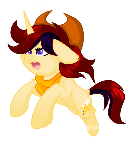 Size: 1080x1157 | Tagged: safe, artist:silentwolf-oficial, derpibooru import, oc, oc:sherrine, unofficial characters only, pony, unicorn, hat, horn, image, neckerchief, open mouth, png, running, simple background, solo, transparent background, unicorn oc