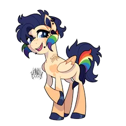 Size: 2000x2000 | Tagged: safe, artist:renhorse, derpibooru import, oc, oc:gold star apple, pegasus, pony, female, image, magical lesbian spawn, mare, offspring, parent:applejack, parent:rainbow dash, parents:appledash, png, simple background, solo, transparent background