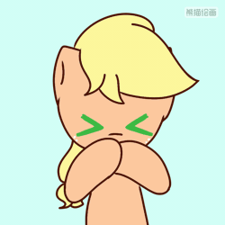 Size: 720x720 | Tagged: safe, artist:starflashing twinkle, derpibooru import, applejack, earth pony, pony, animated, blowing a kiss, chinese text, cute, cyan background, female, frame by frame, gif, hatless, heart, image, jackabetes, mare, missing accessory, moon runes, simple background, solo
