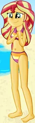 Size: 622x2149 | Tagged: safe, artist:majkashinoda626, derpibooru import, sunset shimmer, equestria girls, barefoot, beach, belly button, bikini, clothes, cropped, cute, feet, female, image, png, sand, shimmerbetes, solo, swimsuit