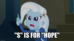 Size: 896x500 | Tagged: safe, derpibooru import, edit, edited screencap, screencap, trixie, equestria girls, rainbow rocks, caption, image, image macro, imgflip, jpeg, man of steel, shitposting, text, wrong