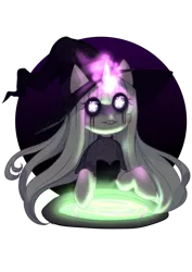 Size: 2894x4093 | Tagged: semi-grimdark, artist:yamikonek0, derpibooru import, oc, oc:adelaida, unofficial characters only, unicorn, cauldron, hat, image, png, simple background, solo, starry eyes, transparent background, wingding eyes, witch, witch hat
