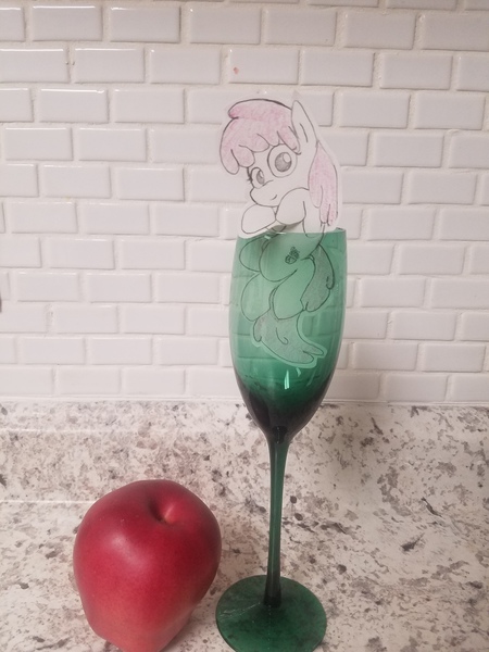 Size: 3024x4032 | Tagged: safe, artist:davierocket, derpibooru import, berry punch, berryshine, pony, apple, counter, craft, cup, cup of pony, food, glass, image, irl, jpeg, looking at you, micro, papercraft, photo, solo, wine glass