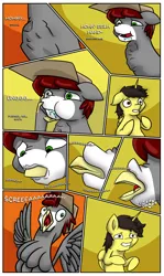 Size: 5075x8526 | Tagged: safe, artist:khaki-cap, author:bigonionbean, derpibooru import, oc, oc:khaki-cap, oc:tommy the human, alicorn, bird, earth pony, gryphon, pony, comic:magical mishaps, absurd resolution, alicorn oc, asphyxiation, beak, birb, claws, comic, comic page, commissioner:bigonionbean, confused, crying, disturbing, earth pony oc, feather, forced, griffon oc, griffonized, horn, image, jean thicc, multiple characters, muzzle, open beak, open mouth, pain, png, pony to griffon, salivating, snorting, species swap, swelling, throat bulge, transformation, transformation sequence, wings, worried