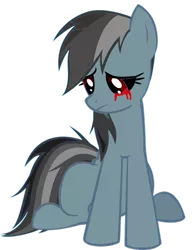 Size: 784x1020 | Tagged: semi-grimdark, artist:pagiepoppie12345, derpibooru import, rainbow dash, pegasus, pony, .exe, blood, colorless, creepypasta, crying, female, grey hair, image, looking down, png, rainbow dash.exe, rainbow-less dash, recolor, sadness, simple background, sitting, solo, tears of blood, transparent background, vector