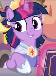 Size: 529x720 | Tagged: safe, derpibooru import, screencap, twilight sparkle, twilight sparkle (alicorn), alicorn, pony, memories and more, spoiler:memories and more, clothes, coronation dress, cropped, crown, cute, dress, glowing horn, horn, image, jewelry, png, regalia, smiling, solo, twiabetes