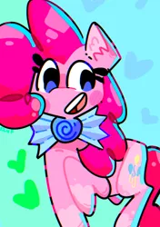 Size: 1039x1476 | Tagged: safe, artist:simple24fox, derpibooru import, pinkie pie, earth pony, pony, blush sticker, blushing, bowtie, image, jpeg, kidcore, open mouth, solo