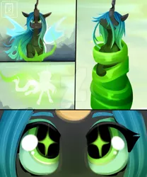 Size: 800x960 | Tagged: safe, artist:buvanybu, derpibooru import, queen chrysalis, changeling, changeling queen, to where and back again, a better ending for chrysalis, comic, female, good end, image, jpeg, metamorphosis, starry eyes, transformation, watermark, what if, wingding eyes