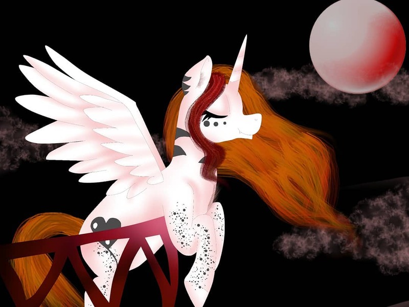 Size: 1080x810 | Tagged: safe, artist:rxndxm.artist, derpibooru import, oc, unofficial characters only, alicorn, pony, alicorn oc, cloud, eyes closed, full moon, horn, image, jpeg, moon, solo, wings