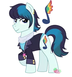 Size: 1283x1383 | Tagged: safe, artist:strawberry-spritz, derpibooru import, oc, earth pony, pony, clothes, image, magical lesbian spawn, male, offspring, parent:coloratura, parent:songbird serenade, png, simple background, solo, stallion, transparent background