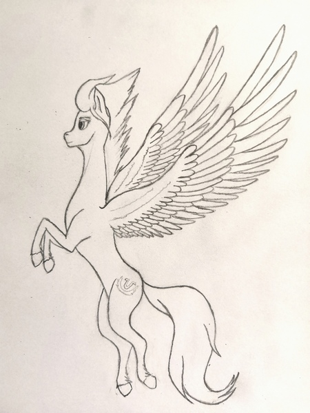Size: 1728x2304 | Tagged: safe, artist:pegasus_fs, derpibooru import, fleetfoot, pegasus, pony, female, flying, image, jpeg, large wings, lineart, mare, raised tail, simple background, slim, smiling, solo, spread wings, tail, traditional art, wings