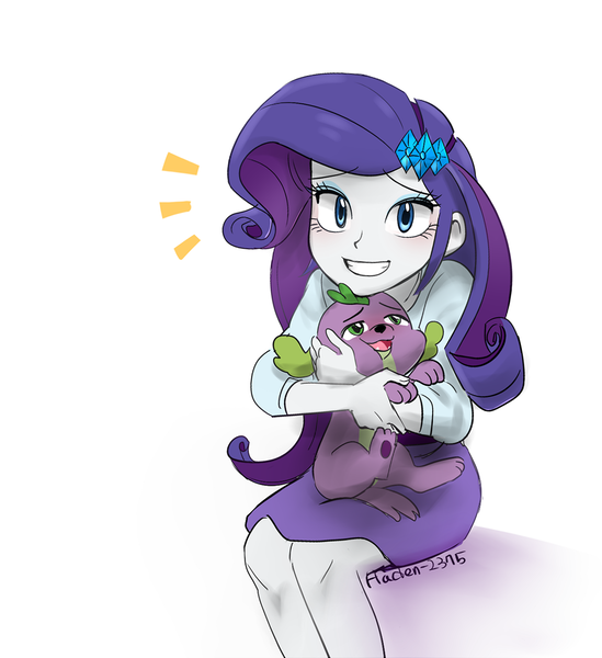 Size: 1280x1400 | Tagged: safe, artist:haden-2375, derpibooru import, rarity, spike, spike the regular dog, dog, equestria girls, blushing, cute, female, grin, image, lucky bastard, male, png, raribetes, simple background, smiling, spikabetes, white background