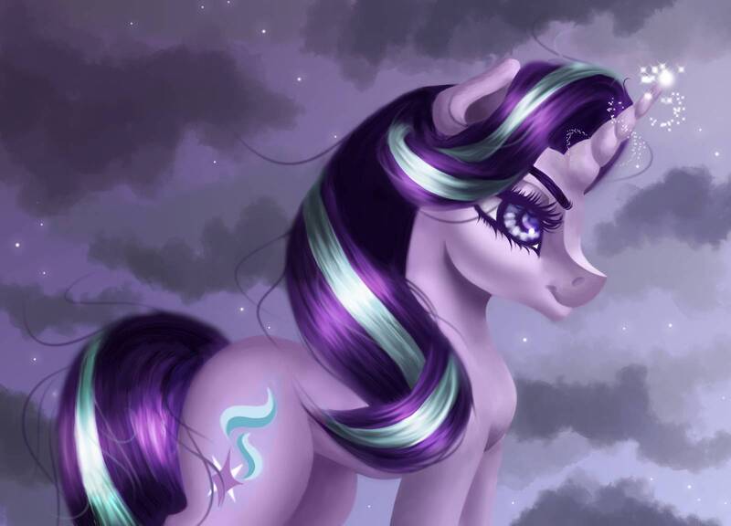 Size: 1600x1152 | Tagged: safe, artist:stormystica, derpibooru import, starlight glimmer, pony, unicorn, cloud, female, glowing horn, horn, image, jpeg, mare, solo