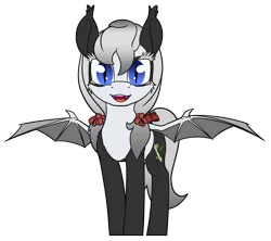 Size: 2700x2400 | Tagged: safe, artist:dacaoo, derpibooru import, oc, oc:bamboo mistshadow, unofficial characters only, bat pony, bear, panda, panda pony, bat pony oc, bat wings, commission, ear fluff, fangs, image, looking at you, png, raised hoof, ribbon, simple background, smiling, solo, transparent background, wings