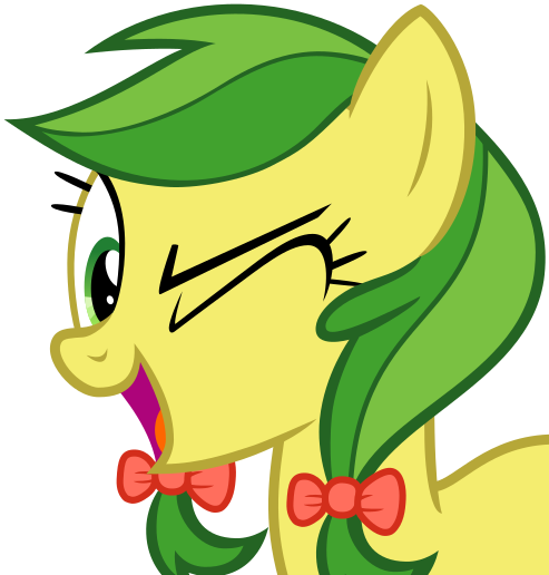 Size: 493x516 | Tagged: safe, artist:nano23823, derpibooru import, apple fritter, earth pony, pony, .svg available, apple family member, bow, bust, eyelashes, female, hair bow, image, mare, one eye closed, open mouth, png, simple background, smiling, solo, transparent background, vector, wink