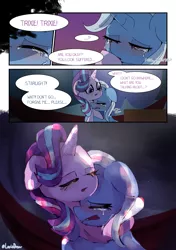 Size: 3035x4299 | Tagged: safe, artist:lexiedraw, derpibooru import, starlight glimmer, trixie, pony, unicorn, comic, crying, dialogue, drunk, drunker glimmer, female, grammar error, high res, image, lesbian, mare, open mouth, png, shipping, speech bubble, startrix