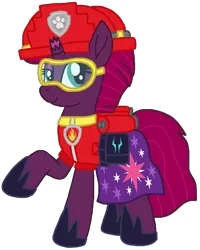 Size: 826x1033 | Tagged: safe, artist:徐詩珮, derpibooru import, fizzlepop berrytwist, tempest shadow, series:sprglitemplight diary, series:sprglitemplight life jacket days, series:springshadowdrops diary, series:springshadowdrops life jacket days, alternate universe, clothes, female, i can't believe it's not ejlightning007arts, image, marshall (paw patrol), paw patrol, png, simple background, solo, transparent background