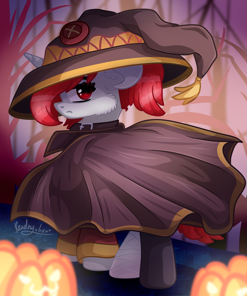 Size: 2000x2400 | Tagged: safe, artist:kindny-chan, derpibooru import, oc, pony, unicorn, female, hat, image, jpeg, konosuba, mare, megumin, solo, witch hat