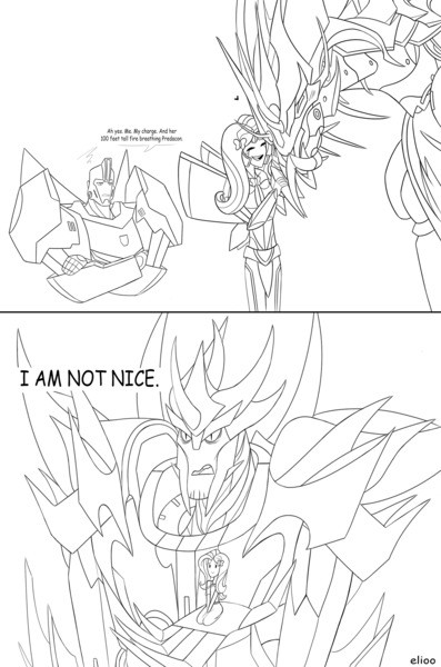 Size: 2201x3328 | Tagged: safe, artist:elioo, derpibooru import, fluttershy, equestria girls, autobot, bumblebee (transformers), crossover, cybertronian, i am not nice, image, jpeg, predacon, predaking, sketch, species swap, transformerfied, transformers, transformers prime, transformers robots in disguise (2015)