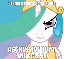 Size: 1124x1034 | Tagged: safe, derpibooru import, princess celestia, pony, caption, image, image macro, imma snuggle you, imminent snuggles, implied snuggling, jpeg, looking at you, meme, smiling, text