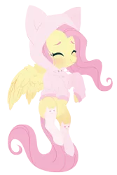 Size: 2678x4000 | Tagged: safe, artist:belka-sempai, derpibooru import, fluttershy, pegasus, pony, blushing, cat ears, cat hoodie, clothes, cute, dawwww, eyes closed, female, fluttercat, high res, hoodie, image, mare, png, shyabetes, simple background, smiling, socks, solo, spread wings, three quarter view, transparent background, weapons-grade cute, white socks, wings