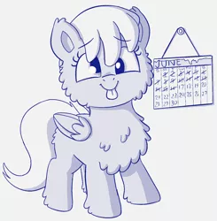 Size: 1506x1534 | Tagged: safe, artist:heretichesh, derpibooru import, derpy hooves, pegasus, pony, calendar, chest fluff, cute, derpabetes, female, filly, filly derpy, filly derpy hooves, fluffy, image, mlem, png, silly, sketch, solo, tongue out, winter coat, younger
