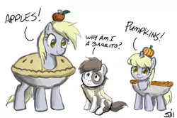 Size: 900x598 | Tagged: safe, artist:johnjoseco, derpibooru import, edit, derpy hooves, dinky hooves, pipsqueak, earth pony, pegasus, pony, unicorn, adobe imageready, apple, burrito, clothes, colt, costume, female, filly, food, image, male, mare, mother and child, mother and daughter, pie, png, pumpkin, simple background, trio, white background