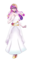 Size: 1920x3764 | Tagged: safe, artist:melanyoprisdraws, derpibooru import, princess cadance, human, alternate hairstyle, belt, choker, clothes, crown, dress, female, grin, high heels, humanized, image, jewelry, png, regalia, ring, shoes, simple background, smiling, solo, transparent background, wedding dress