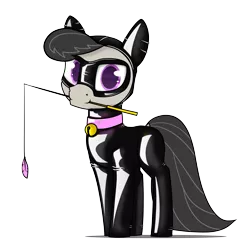 Size: 4200x4100 | Tagged: suggestive, alternate version, artist:dacaoo, derpibooru import, octavia melody, earth pony, pony, bell, bell collar, bodysuit, cat bell, cat teaser, catsuit, clothes, collar, derpibooru exclusive, dock, domino mask, hair lock, hood, image, latex, latex suit, mask, mouth hold, png, simple background, transparent background, whip