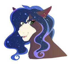 Size: 1280x1163 | Tagged: safe, artist:vintagefeline, derpibooru import, oc, oc:mystic moon, unofficial characters only, earth pony, pony, bust, ear piercing, earring, earth pony oc, ethereal mane, female, image, jewelry, mare, offspring, parent:princess luna, parent:trouble shoes, parents:troubleluna, piercing, png, simple background, solo, starry mane, transparent background