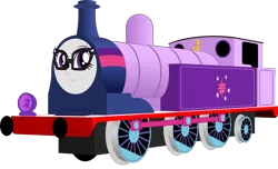 Size: 2783x1696 | Tagged: safe, artist:artthriller94, derpibooru import, sci-twi, twilight sparkle, equestria girls, image, inanimate tf, locomotive, not salmon, png, simple background, thomas the tank engine, train, trainified, transformation, transparent background, wat, why