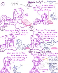 Size: 4779x6013 | Tagged: safe, artist:adorkabletwilightandfriends, derpibooru import, sniffles, twilight sparkle, twilight sparkle (alicorn), oc, oc:pinenut, alicorn, cat, mouse, pony, comic:adorkable twilight and friends, absurd resolution, adorkable, adorkable twilight, book, cat toy, comic, confused, cute, dork, duo, female, glowing horn, horn, image, lying down, magic, male, meow, mobile phone, monetize your pets, nostril flare, open door, open mouth, pet, petting, phone, pinebetes, png, prone, purring, reading, recording, rubbing nose, sitting, slice of life, smartphone, sniffing, sniffling, solo, telekinesis, twiabetes