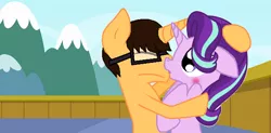 Size: 640x314 | Tagged: safe, artist:starlightglimmerfan1, derpibooru import, starlight glimmer, oc, oc:brandon, branglimmer, canon x oc, image, kissing, png, shipping