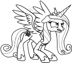 Size: 1373x1200 | Tagged: safe, artist:soctavia, derpibooru import, princess cadance, alicorn, pony, angry, crown, female, hoof shoes, image, jewelry, mare, png, regalia, scowl, sketch, snarling, solo, teeth, wings, wip