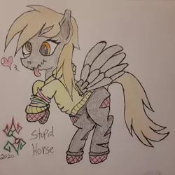 Size: 2329x2329 | Tagged: safe, artist:strange_mark, derpibooru import, derpy hooves, pegasus, pony, 100 gecs, image, png, solo, traditional art