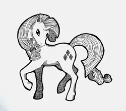 Size: 2444x2156 | Tagged: safe, artist:paintinggael, derpibooru import, rarity, pony, unicorn, black and white, female, grayscale, image, mare, monochrome, png, pose, simple background, solo, white background