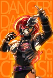 Size: 1377x2039 | Tagged: safe, artist:oberon826, derpibooru import, sunset shimmer, equestria girls, dangerous zombie, female, image, jpeg, kamen rider, kamen rider ex-aid, kamen rider genm, kamen rider genm zombie gamer